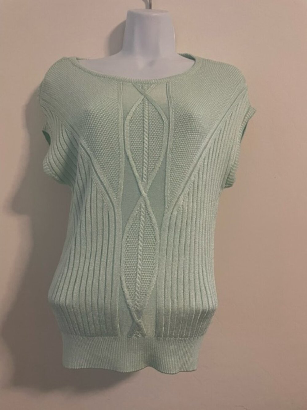 Elie Tahari Sleeveless Sweater Top Knit Cap Sleeve light teal/turquoise blue S